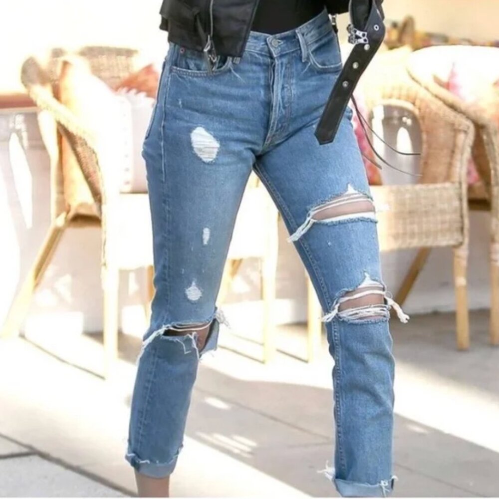 GRLFRND Karolina High Waist Skinny Jeans Distressed Ankle Length Size 27